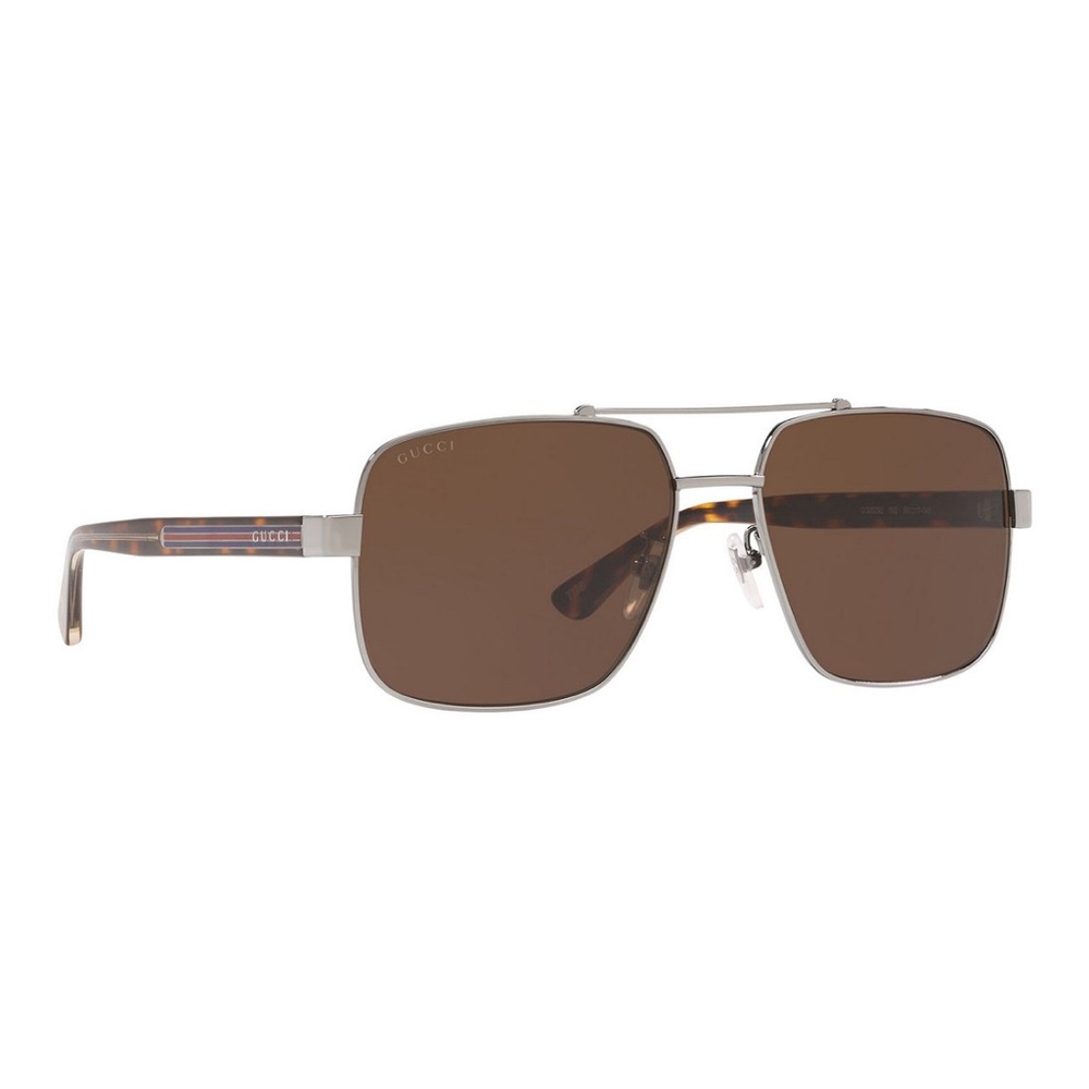 Gucci Silver and Brown Aviator Sunglasses - AUTHENTICATION CERTIFICATE SEE PICS